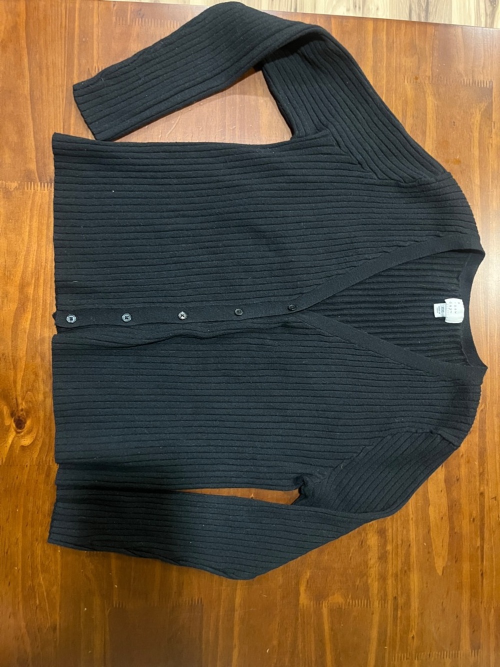 a new day Black Ribbed V-Neck Button Cropped Cardigan